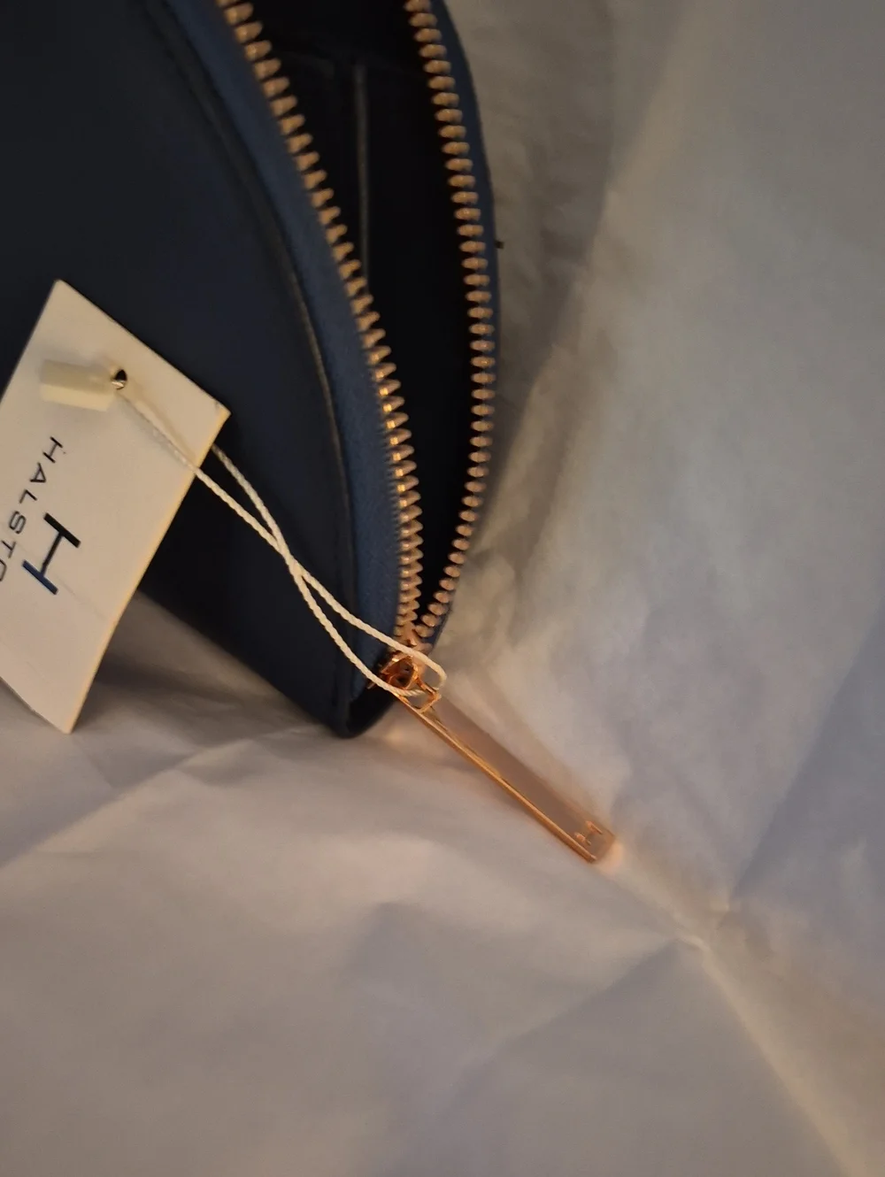 Halston H By Halston Navy Half Moon Zip Around Vegan Leather Wristlet Bag